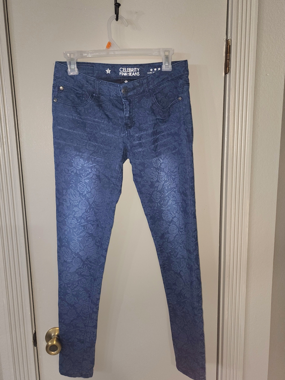 Celebrity Pink Indigo Floral Jacquard Skinny Jeans Y2K